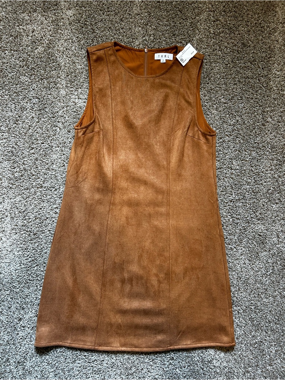 THML Faux Suede Sleeveless Mini Dress - Chestnut